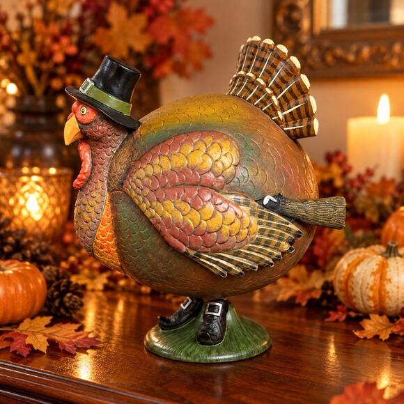 Department 56 Other - Department 56 Flip Tops Thanksgiving Turkey Candy Dish 2002 Gun Tip Missing